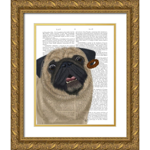 Pug, Catch 2 Gold Ornate Wood Framed Art Print with Double Matting by Fab Funky