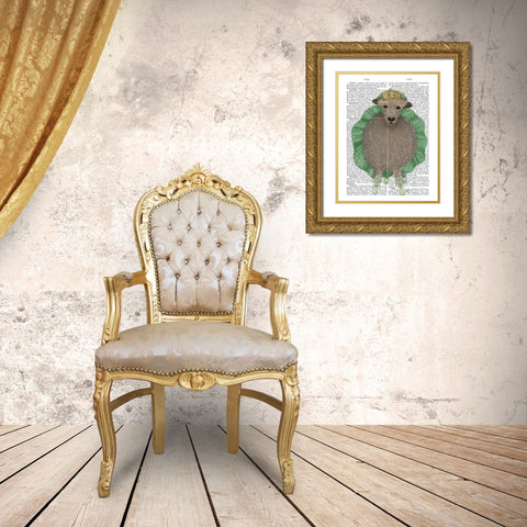 Ballet Sheep 4 Book Print Gold Ornate Wood Framed Art Print with Double Matting by Fab Funky