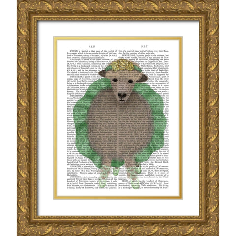 Ballet Sheep 4 Book Print Gold Ornate Wood Framed Art Print with Double Matting by Fab Funky