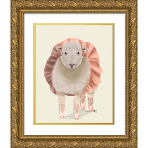 Ballet Sheep 1 Gold Ornate Wood Framed Art Print with Double Matting by Fab Funky