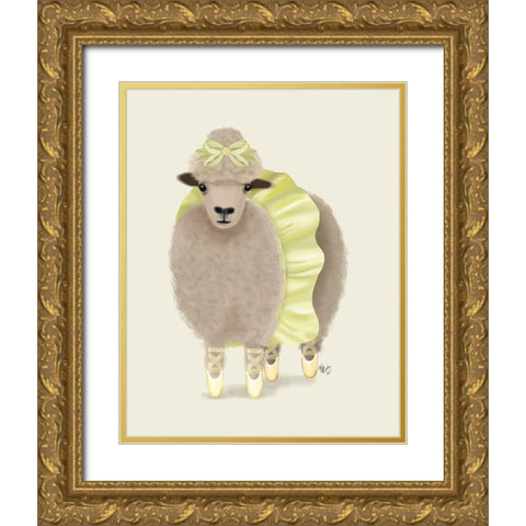 Ballet Sheep 2 Gold Ornate Wood Framed Art Print with Double Matting by Fab Funky
