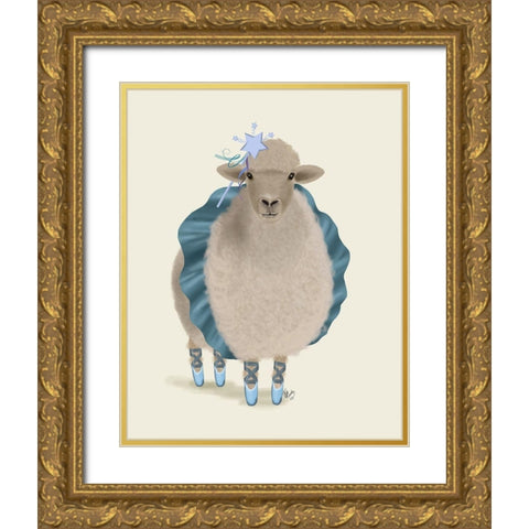 Ballet Sheep 5 Gold Ornate Wood Framed Art Print with Double Matting by Fab Funky