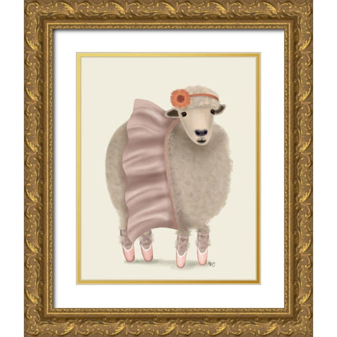 Ballet Sheep 6 Gold Ornate Wood Framed Art Print with Double Matting by Fab Funky