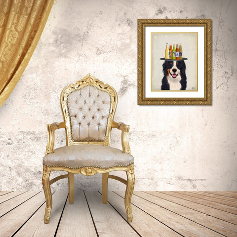 Bernese Beer Lover Gold Ornate Wood Framed Art Print with Double Matting by Fab Funky