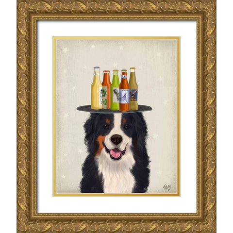 Bernese Beer Lover Gold Ornate Wood Framed Art Print with Double Matting by Fab Funky