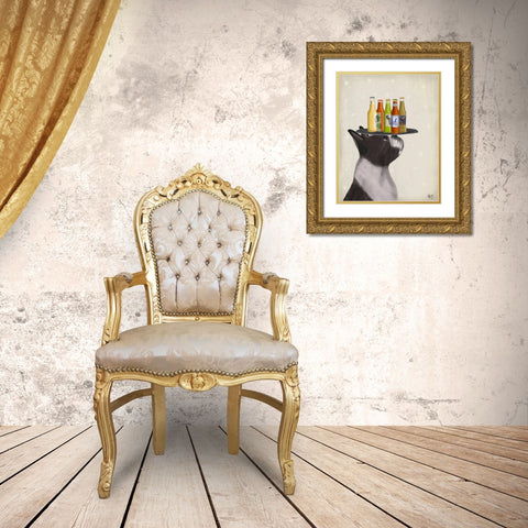 Boston Terrier Beer Lover Gold Ornate Wood Framed Art Print with Double Matting by Fab Funky