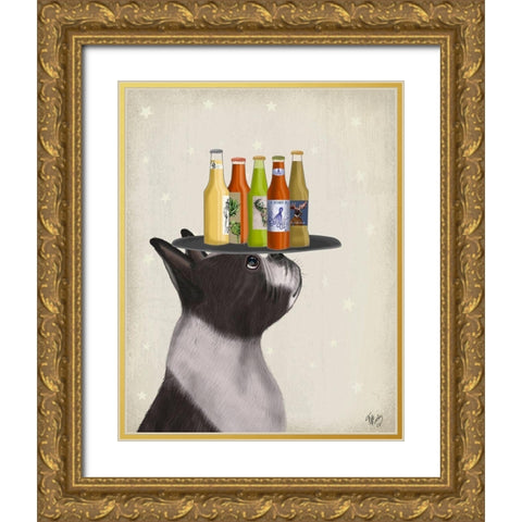 Boston Terrier Beer Lover Gold Ornate Wood Framed Art Print with Double Matting by Fab Funky