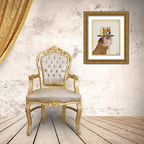 English Bulldog Beer Lover Gold Ornate Wood Framed Art Print with Double Matting by Fab Funky