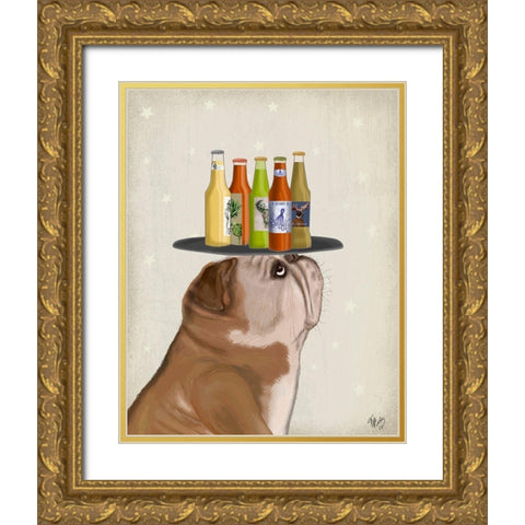 English Bulldog Beer Lover Gold Ornate Wood Framed Art Print with Double Matting by Fab Funky