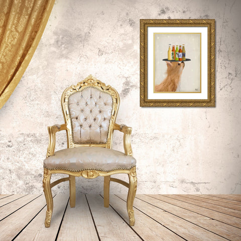Chihuahua Beer Lover Gold Ornate Wood Framed Art Print with Double Matting by Fab Funky