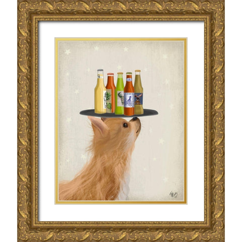 Chihuahua Beer Lover Gold Ornate Wood Framed Art Print with Double Matting by Fab Funky