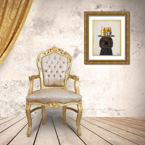 Labradoodle Black Beer Lover Gold Ornate Wood Framed Art Print with Double Matting by Fab Funky