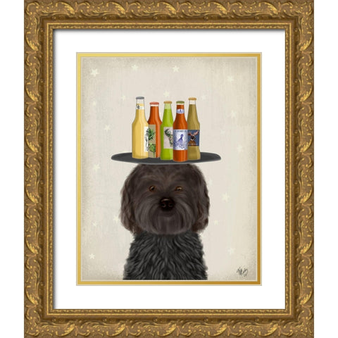Labradoodle Black Beer Lover Gold Ornate Wood Framed Art Print with Double Matting by Fab Funky