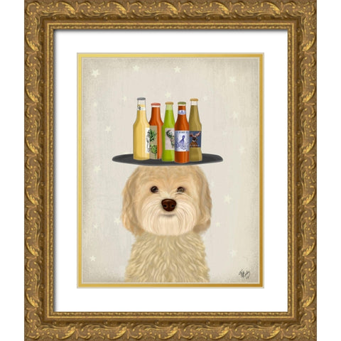 Labradoodle Blonde Beer Lover Gold Ornate Wood Framed Art Print with Double Matting by Fab Funky