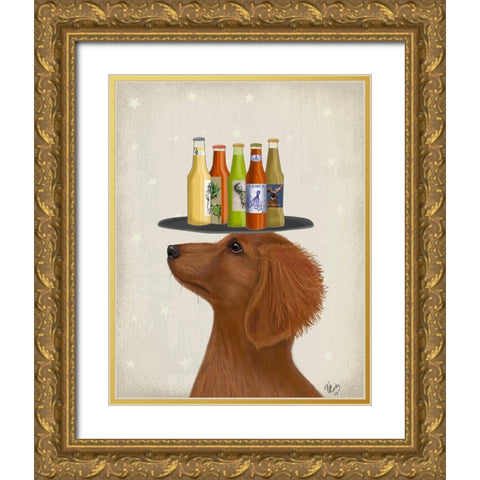 Dachshund Tan Beer Lover Gold Ornate Wood Framed Art Print with Double Matting by Fab Funky