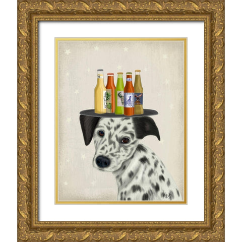 Dalmatian Beer Lover Gold Ornate Wood Framed Art Print with Double Matting by Fab Funky