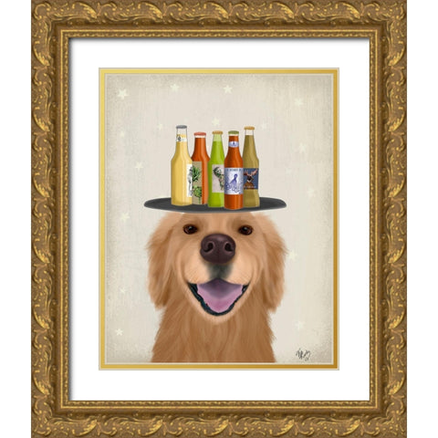 Golden Retriever Beer Lover Gold Ornate Wood Framed Art Print with Double Matting by Fab Funky