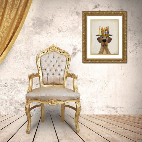 Great Dane Tan Beer Lover Gold Ornate Wood Framed Art Print with Double Matting by Fab Funky