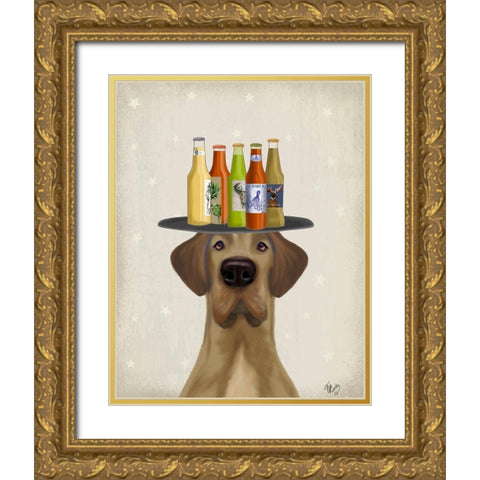 Great Dane Tan Beer Lover Gold Ornate Wood Framed Art Print with Double Matting by Fab Funky