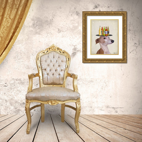 Greyhound Tan Beer Lover Gold Ornate Wood Framed Art Print with Double Matting by Fab Funky