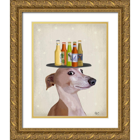 Greyhound Tan Beer Lover Gold Ornate Wood Framed Art Print with Double Matting by Fab Funky