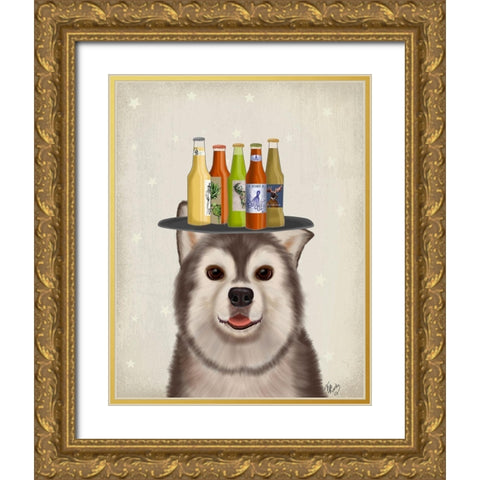 Husky 1 Beer Lover Gold Ornate Wood Framed Art Print with Double Matting by Fab Funky