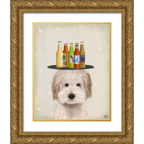 Labradoodle Cream Beer Lover Gold Ornate Wood Framed Art Print with Double Matting by Fab Funky