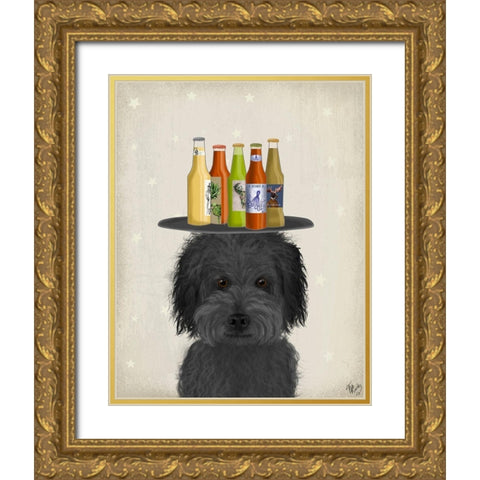 Labradoodle Black 1 Beer Lover Gold Ornate Wood Framed Art Print with Double Matting by Fab Funky