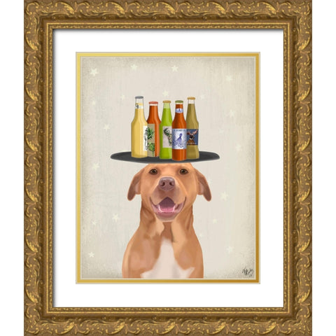 Pomeranian Beer Lover Gold Ornate Wood Framed Art Print with Double Matting by Fab Funky