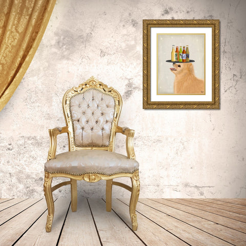Poodle White Beer Lover Gold Ornate Wood Framed Art Print with Double Matting by Fab Funky