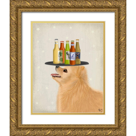 Poodle White Beer Lover Gold Ornate Wood Framed Art Print with Double Matting by Fab Funky
