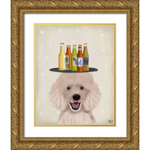 Poodle Beer Lover Gold Ornate Wood Framed Art Print with Double Matting by Fab Funky