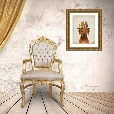 Rhodesian Ridgeback Beer Lover Gold Ornate Wood Framed Art Print with Double Matting by Fab Funky