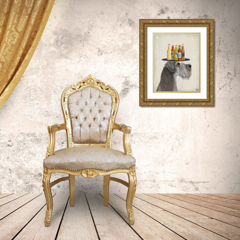 Schnauzer Grey Beer Lover Gold Ornate Wood Framed Art Print with Double Matting by Fab Funky