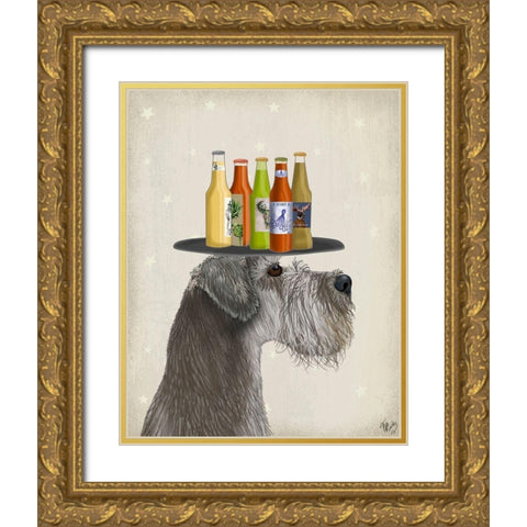 Schnauzer Grey Beer Lover Gold Ornate Wood Framed Art Print with Double Matting by Fab Funky