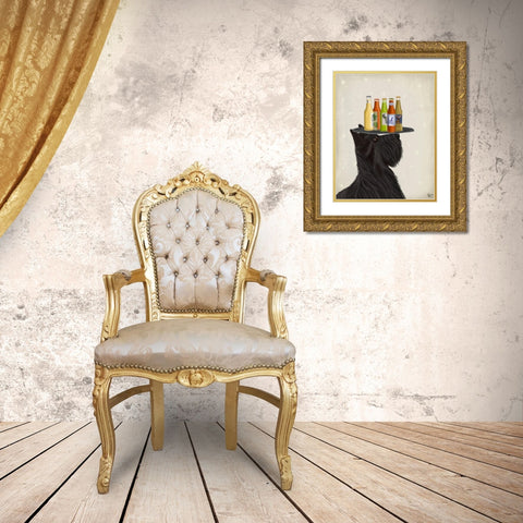 Scottish Terrier Beer Lover Gold Ornate Wood Framed Art Print with Double Matting by Fab Funky