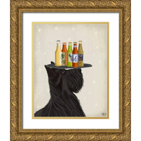 Scottish Terrier Beer Lover Gold Ornate Wood Framed Art Print with Double Matting by Fab Funky