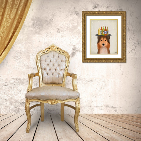 Shetland Sheepdog Beer Lover Gold Ornate Wood Framed Art Print with Double Matting by Fab Funky