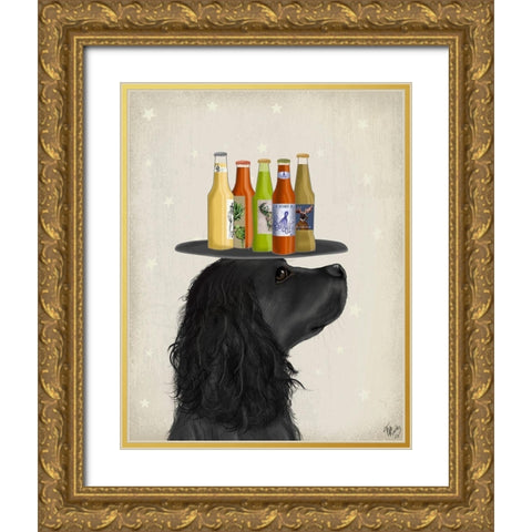 Cocker Spaniel Black Beer Lover Gold Ornate Wood Framed Art Print with Double Matting by Fab Funky