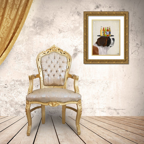 St Bernard Beer Lover Gold Ornate Wood Framed Art Print with Double Matting by Fab Funky