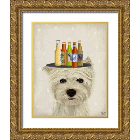 West Highland Terrier Beer Lover Gold Ornate Wood Framed Art Print with Double Matting by Fab Funky