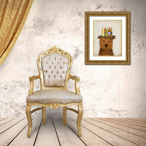 Yorkshire Terrier Beer Lover Gold Ornate Wood Framed Art Print with Double Matting by Fab Funky