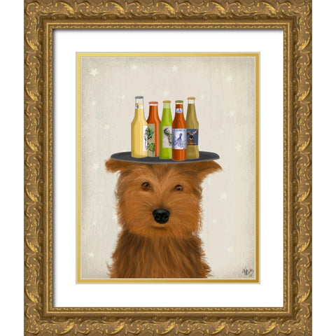 Yorkshire Terrier Beer Lover Gold Ornate Wood Framed Art Print with Double Matting by Fab Funky