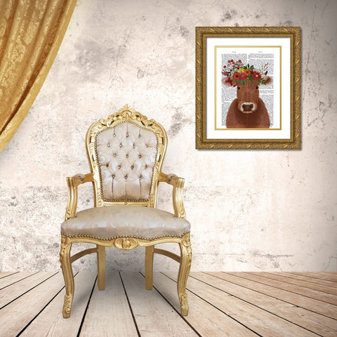 Cow Bohemian 1 Book Print Gold Ornate Wood Framed Art Print with Double Matting by Fab Funky