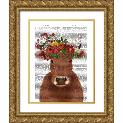 Cow Bohemian 1 Book Print Gold Ornate Wood Framed Art Print with Double Matting by Fab Funky