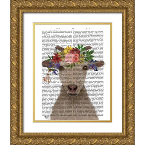 Goat Bohemian 1 Book Print Gold Ornate Wood Framed Art Print with Double Matting by Fab Funky