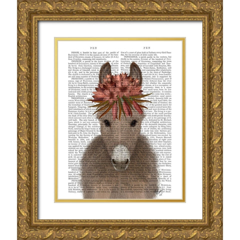 Donkey Bohemian 1 Book Print Gold Ornate Wood Framed Art Print with Double Matting by Fab Funky