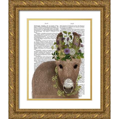 Donkey Bohemian 2 Book Print Gold Ornate Wood Framed Art Print with Double Matting by Fab Funky