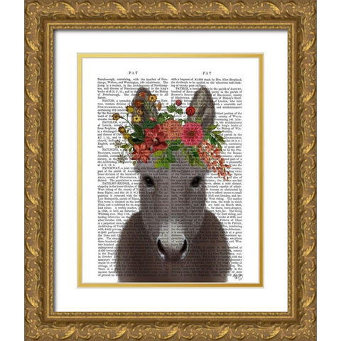 Donkey Bohemian 4 Book Print Gold Ornate Wood Framed Art Print with Double Matting by Fab Funky