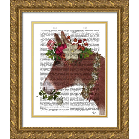 Donkey Bohemian 5 Book Print Gold Ornate Wood Framed Art Print with Double Matting by Fab Funky